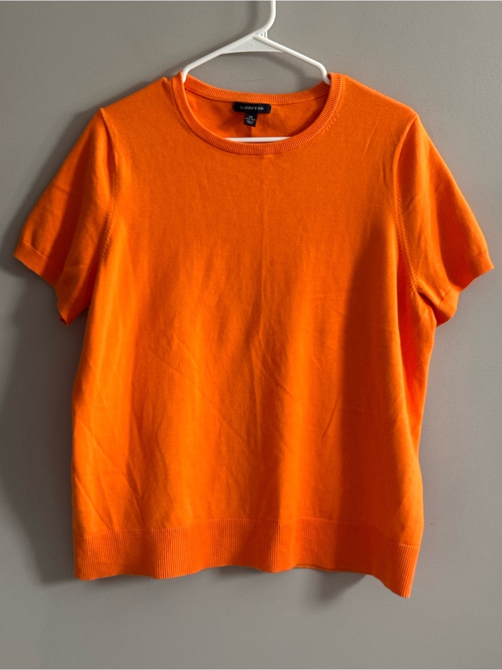 Lands’ End 1X 18W-20W Orange Cotton Blend Short Sleeve Crewneck Sweater